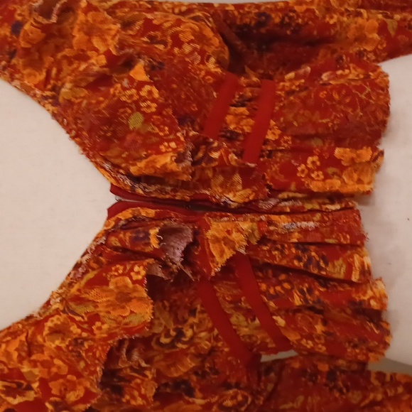 NWT Free People Rudi printed ruffle crop blouse top voluminous bishop sleeves - Picture 1 of 16